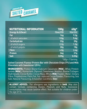 Grenade Chocolate Chip Salted Caramel Protein Bar nutrition and ingredient information 12 x 60g
