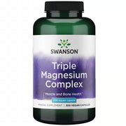 Front: Bottle of Swanson Triple Magnesium Complex 400 mg, 300 vegan capsules.