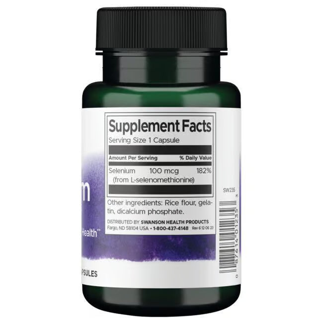 Swanson Selenium L-Selenomethionine 100mcg 200 Capsules Pack of 2 showing supplement facts panel.