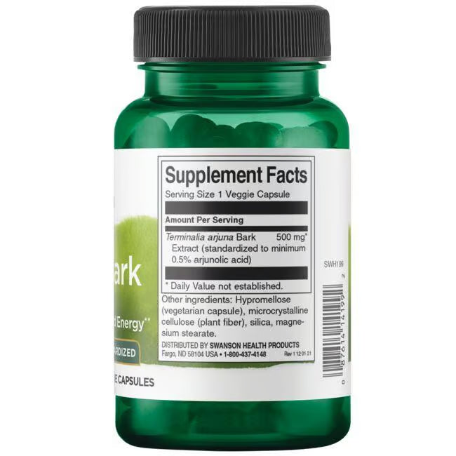 Back: Supplement facts label for standardized Swanson Arjuna Bark Standardized 500mg 60 Veggie Capsules Pack of 2
