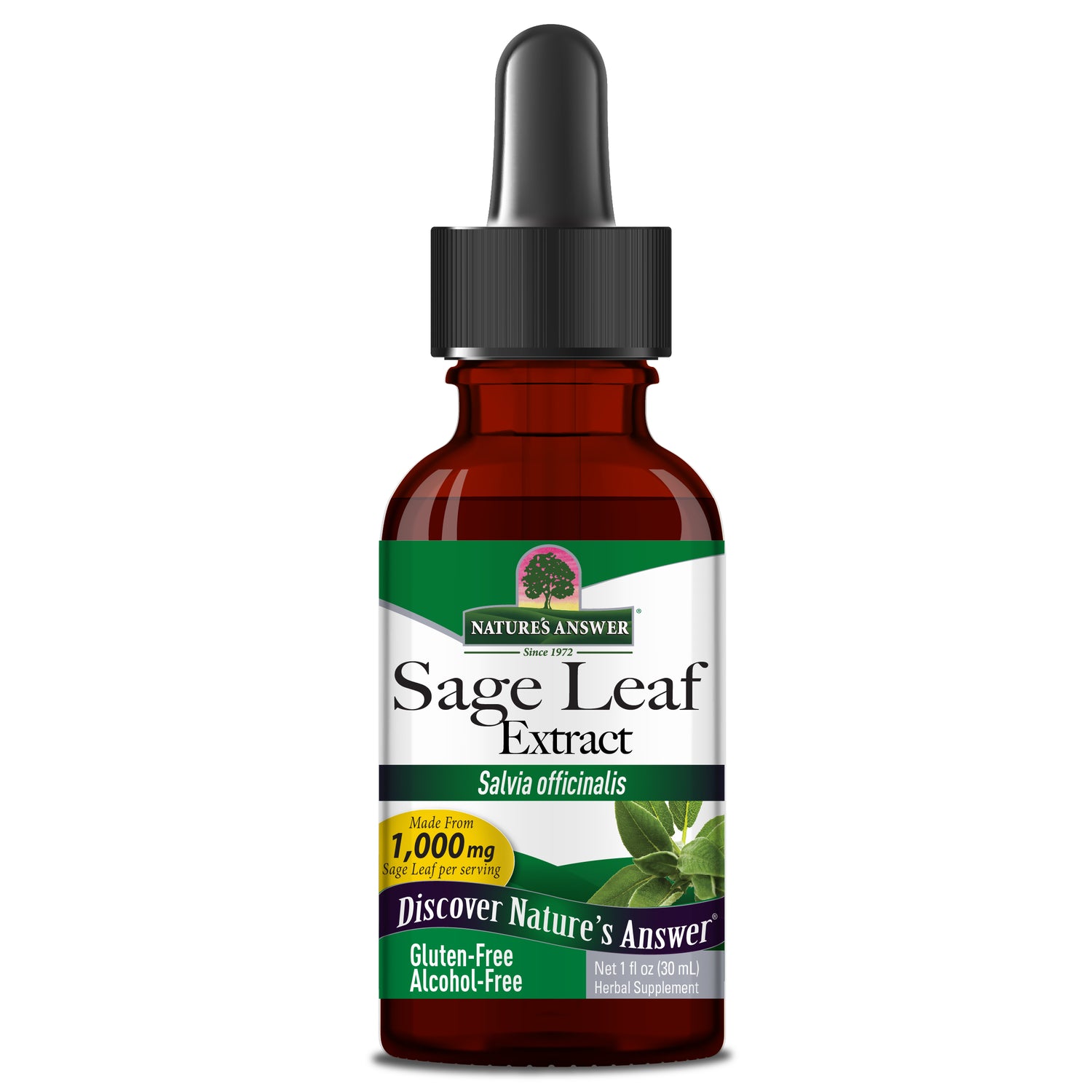 Nature's Answer Alcohol-Free Sage Leaf Extract 30ml liquid herbal supplement front label