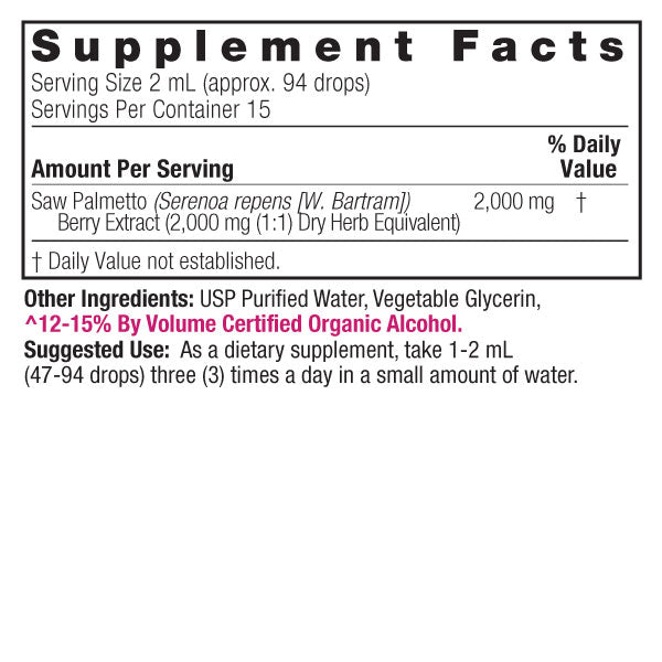 Nature’s Answer Saw Palmetto liquid extract supplement facts 30ml bottle