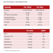 Supplement facts and dosage instructions for Floradix Liquid Iron.
