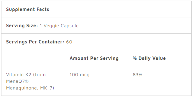 Natural Vitamin K2 MK-7 with MenaQ7, 100 mcg