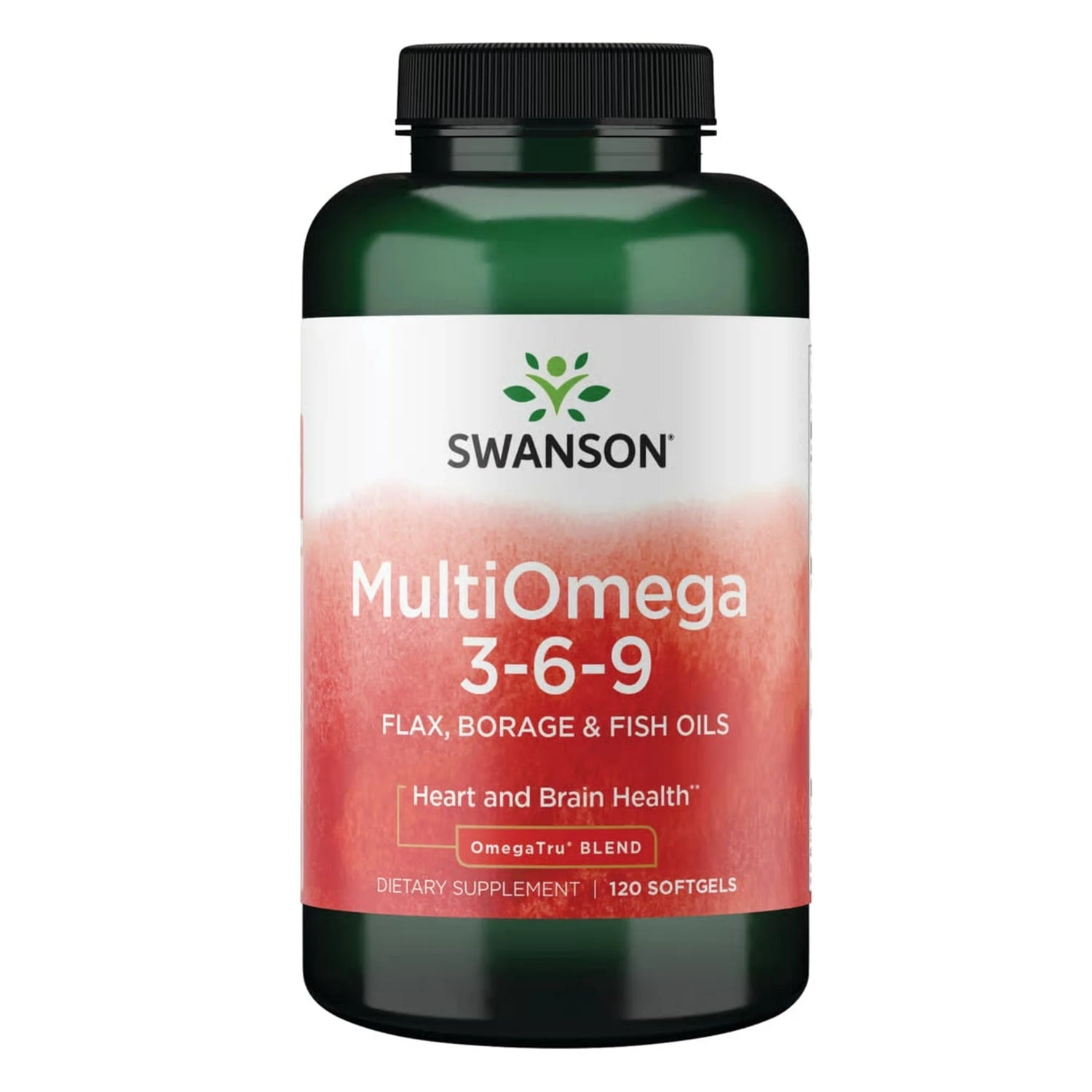 Swanson MultiOmega 3-6-9 Flax Fish & Borage Oil – 120 Softgels omega fatty acid dietary supplement bottle front label