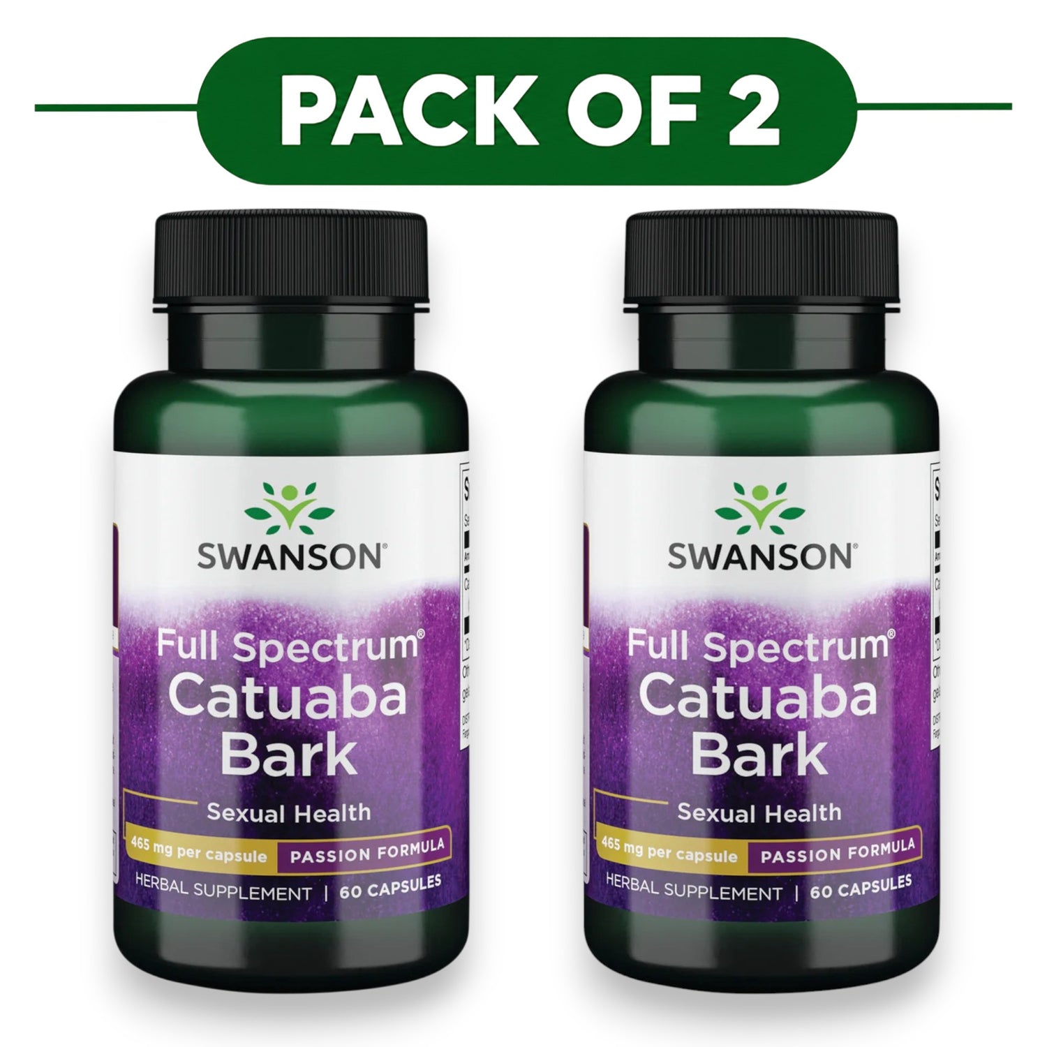 Swanson Full Spectrum Catuaba Bark 465mg 60 Vegan Capsules Pack of 2
