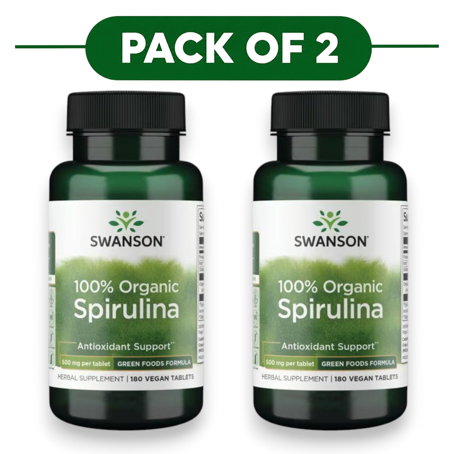 Swanson 100% Organic Spirulina 180 Vegan Tablets Pack of 2
