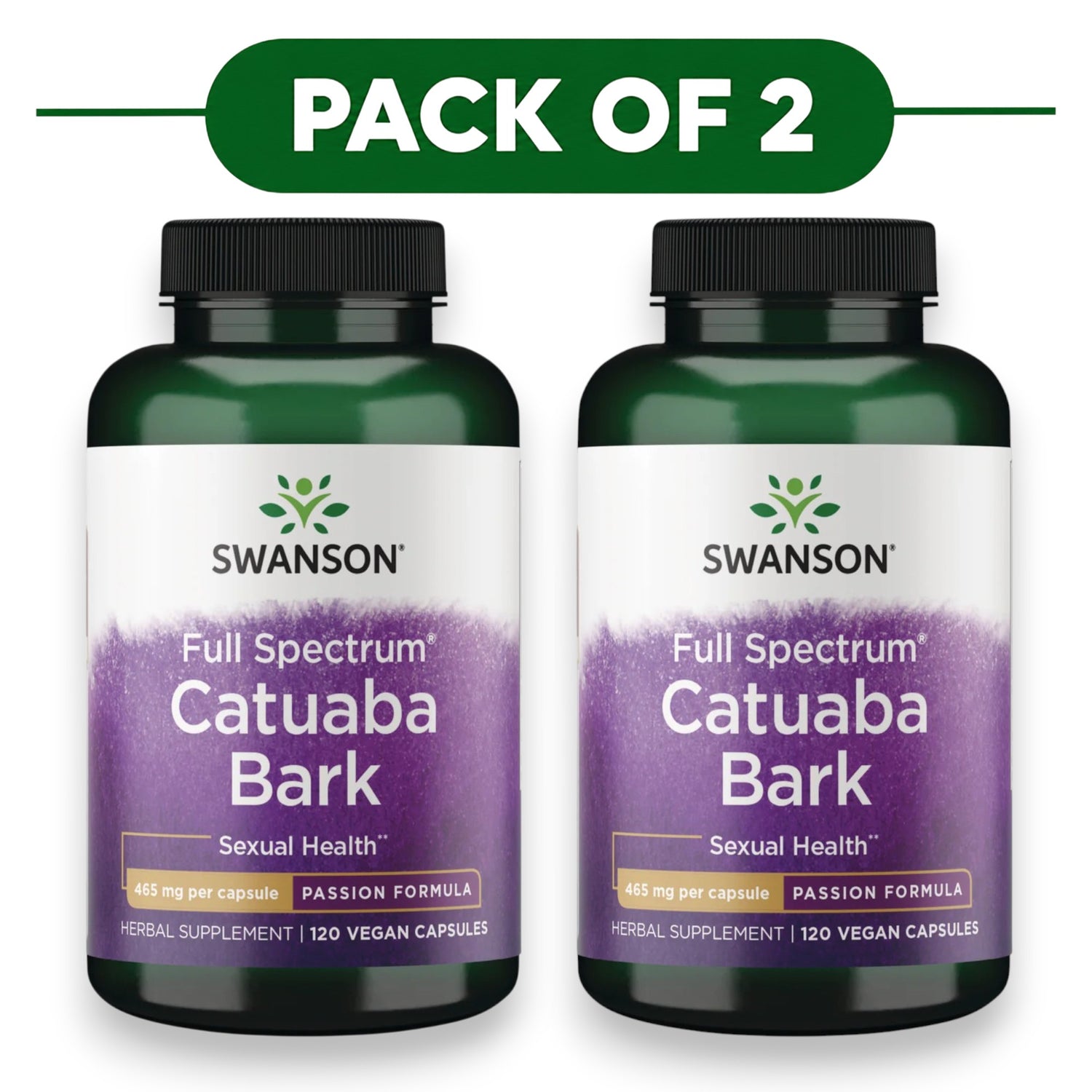 Swanson Full Spectrum Catuaba Bark 465mg 120 Vegan Capsules Pack of 2