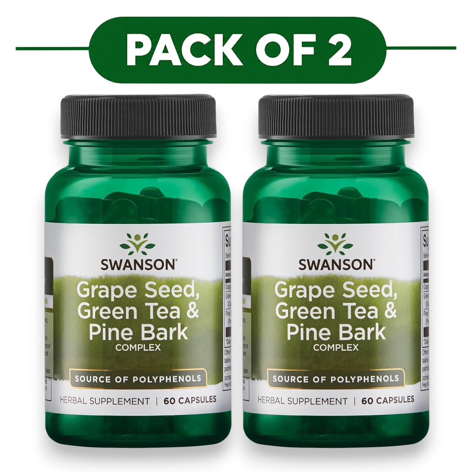 Swanson Grape Seed Green Tea Pine Bark Herbal Complex 60 Capsules Pack of 2