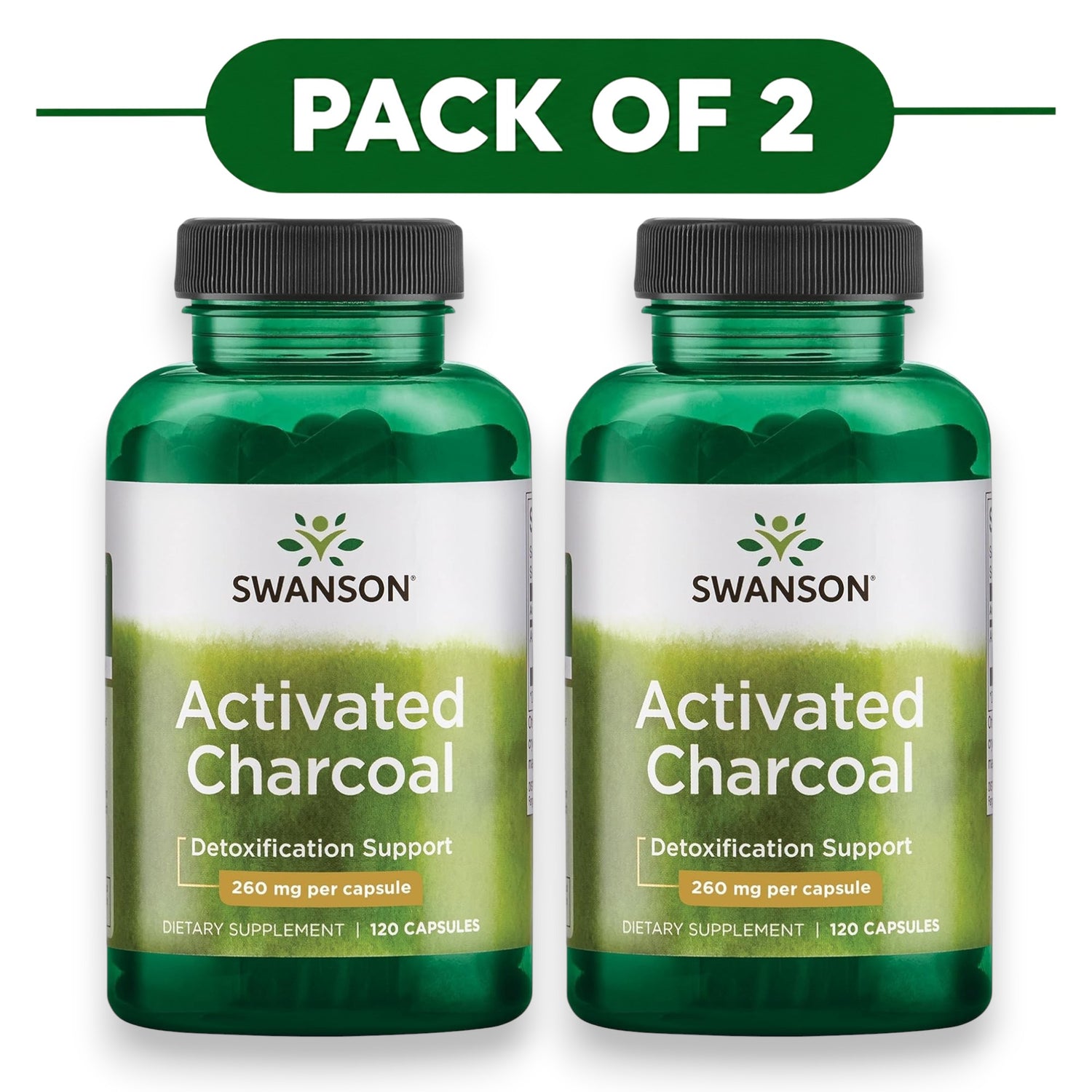 Swanson Activated Charcoal 260mg Capsules 120 Capsules Pack of 2