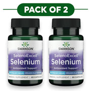 Swanson SelenoExcell Selenium 200mcg 60 Capsules Pack of 2 Supplement Facts panel and product barcode on bottle label