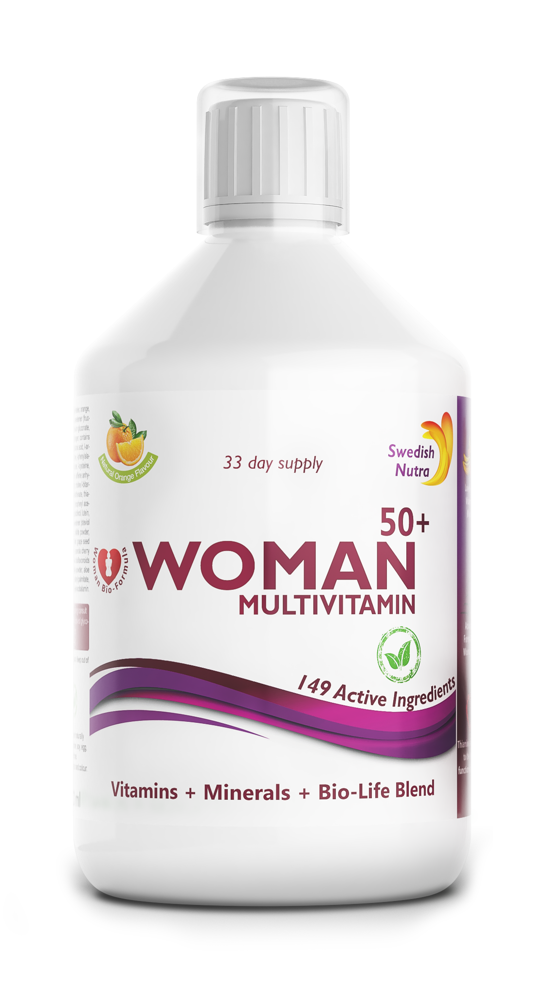 Multivitamin bottle for women over 50 on a white background
