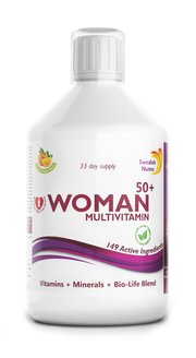 Multivitamin bottle for women over 50 on a white background