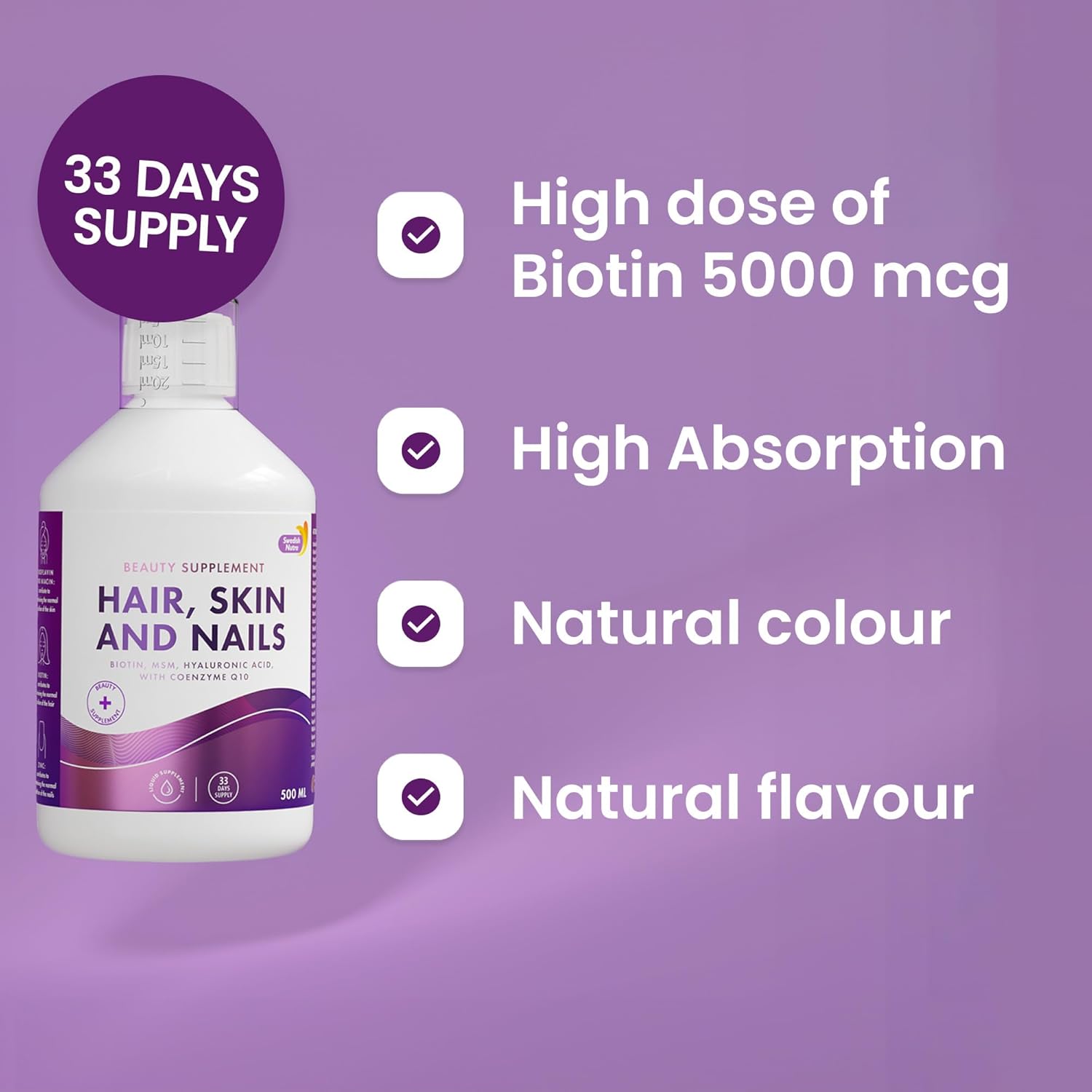 Lifestyle/use image: Swedish Nutra Hair Skin Nails liquid orange flavour daily use 500ml