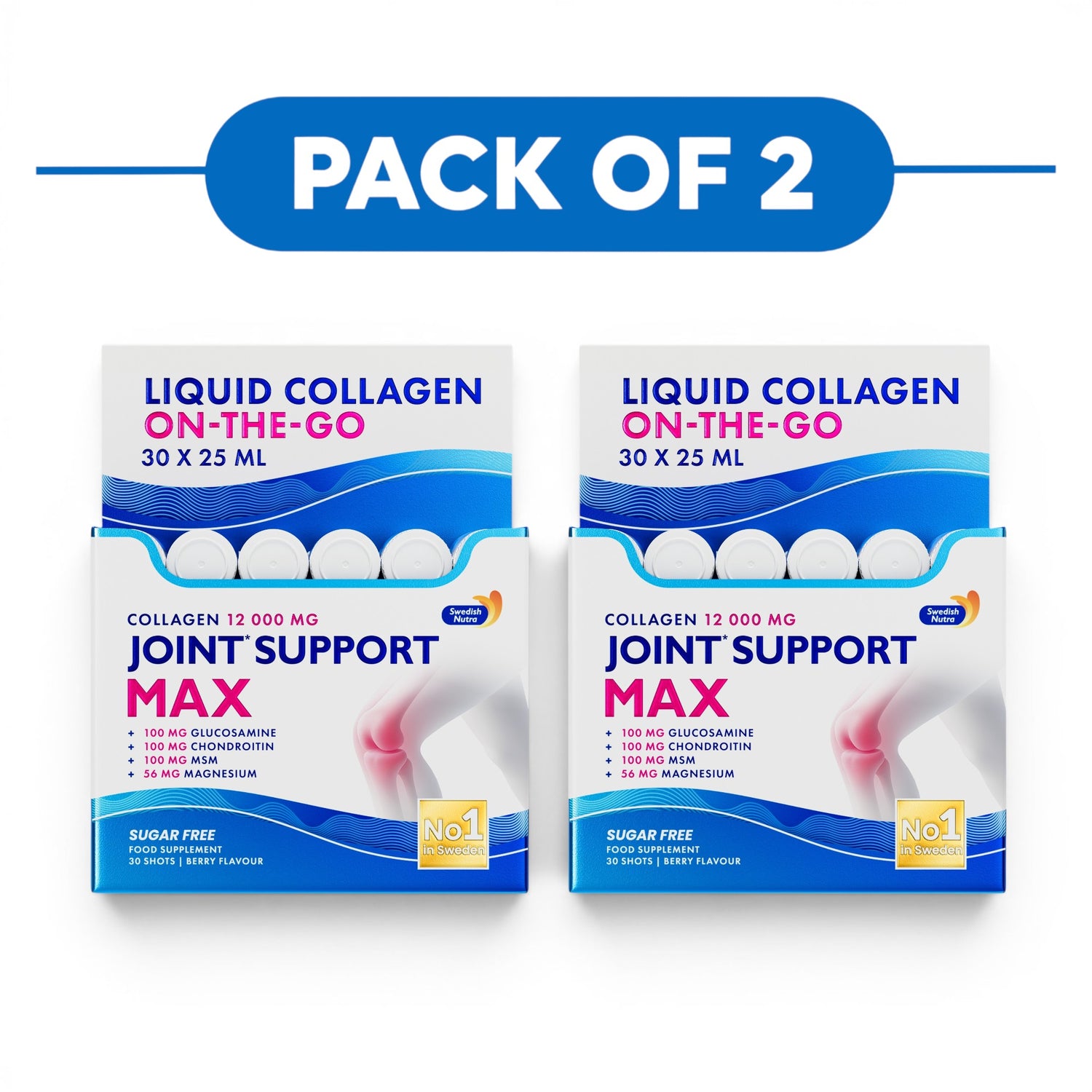 Swedish Nutra Joint Support Max Collagen Shots Berry 30 x 25ml Pack of 2