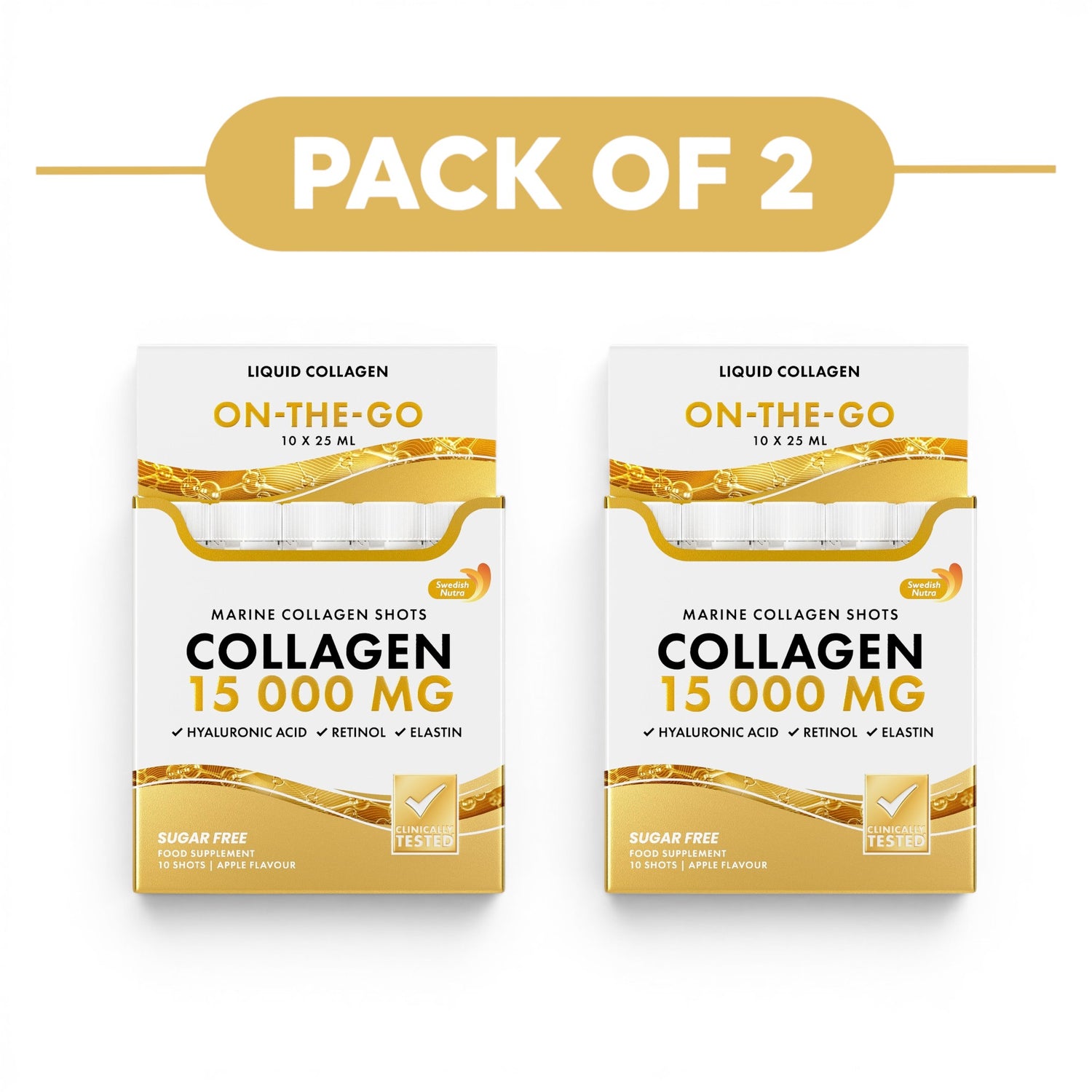 Swedish Nutra Marine Collagen 15000mg Shots Apple 10 x 25ml Pack of 2