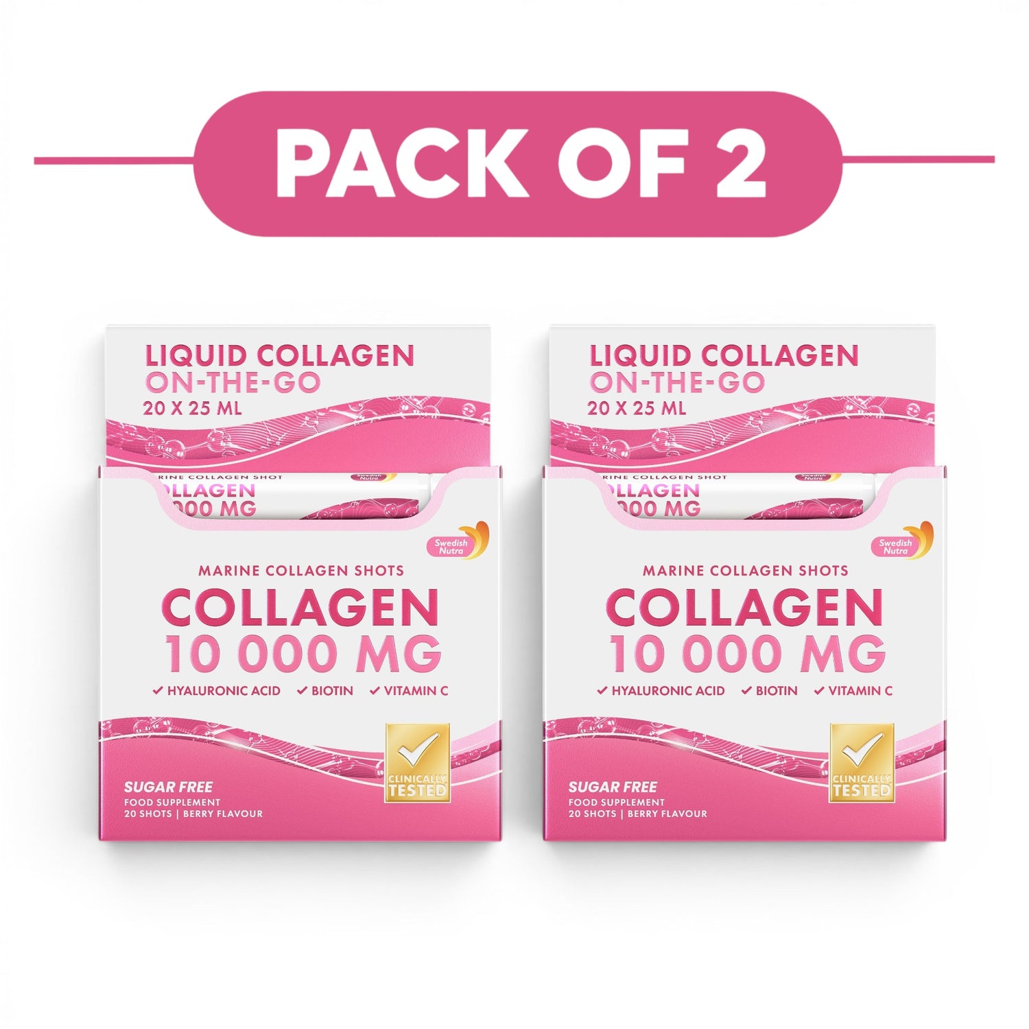 Swedish Nutra Marine Collagen Shots 10000mg Berry 20 x 25ml Pack of 2