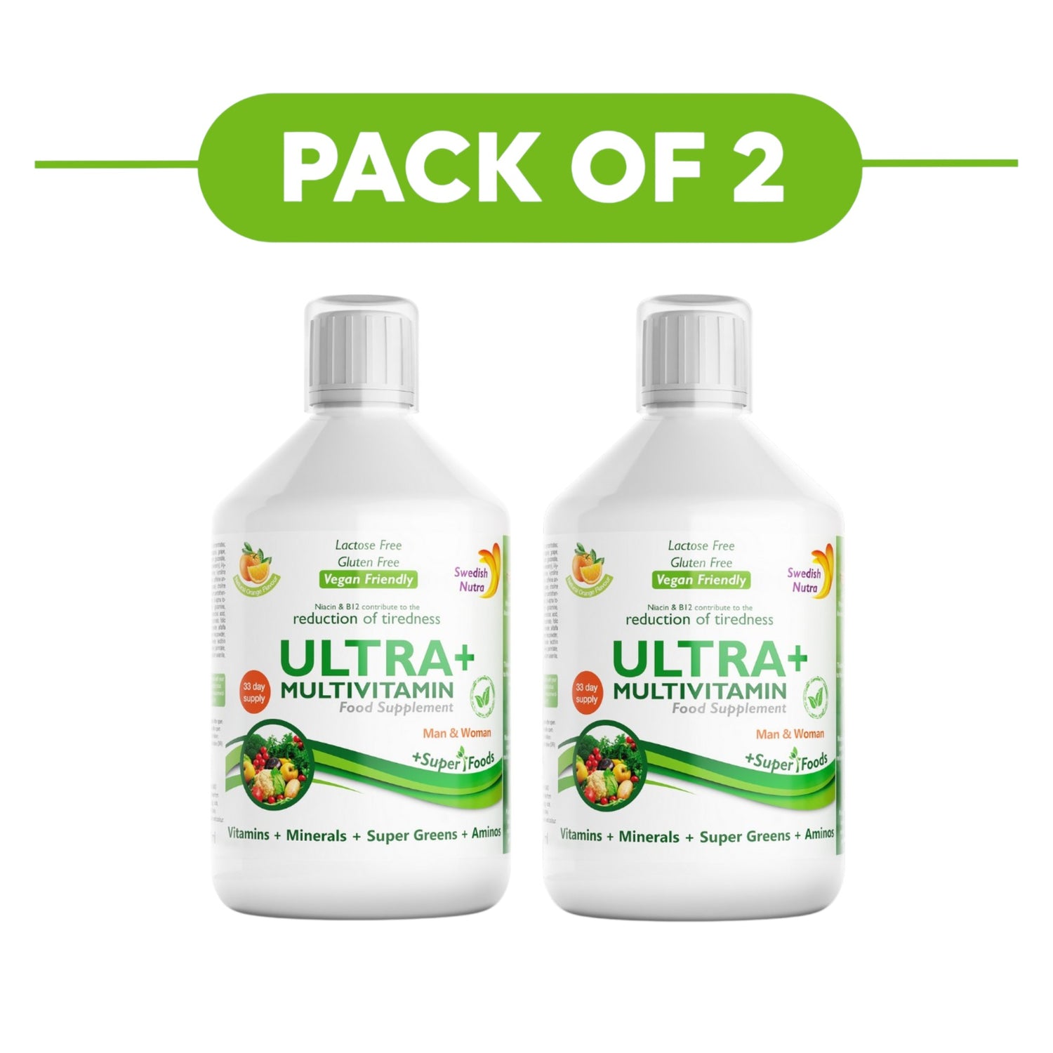 Swedish Nutra Ultra+ Multivitamin Orange Flavour 500ml Pack of 2