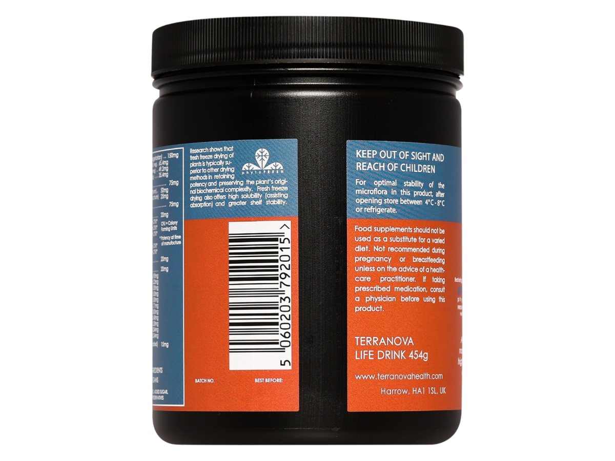 Barcode image: Terranova Life Drink powder barcode product vegan 454g