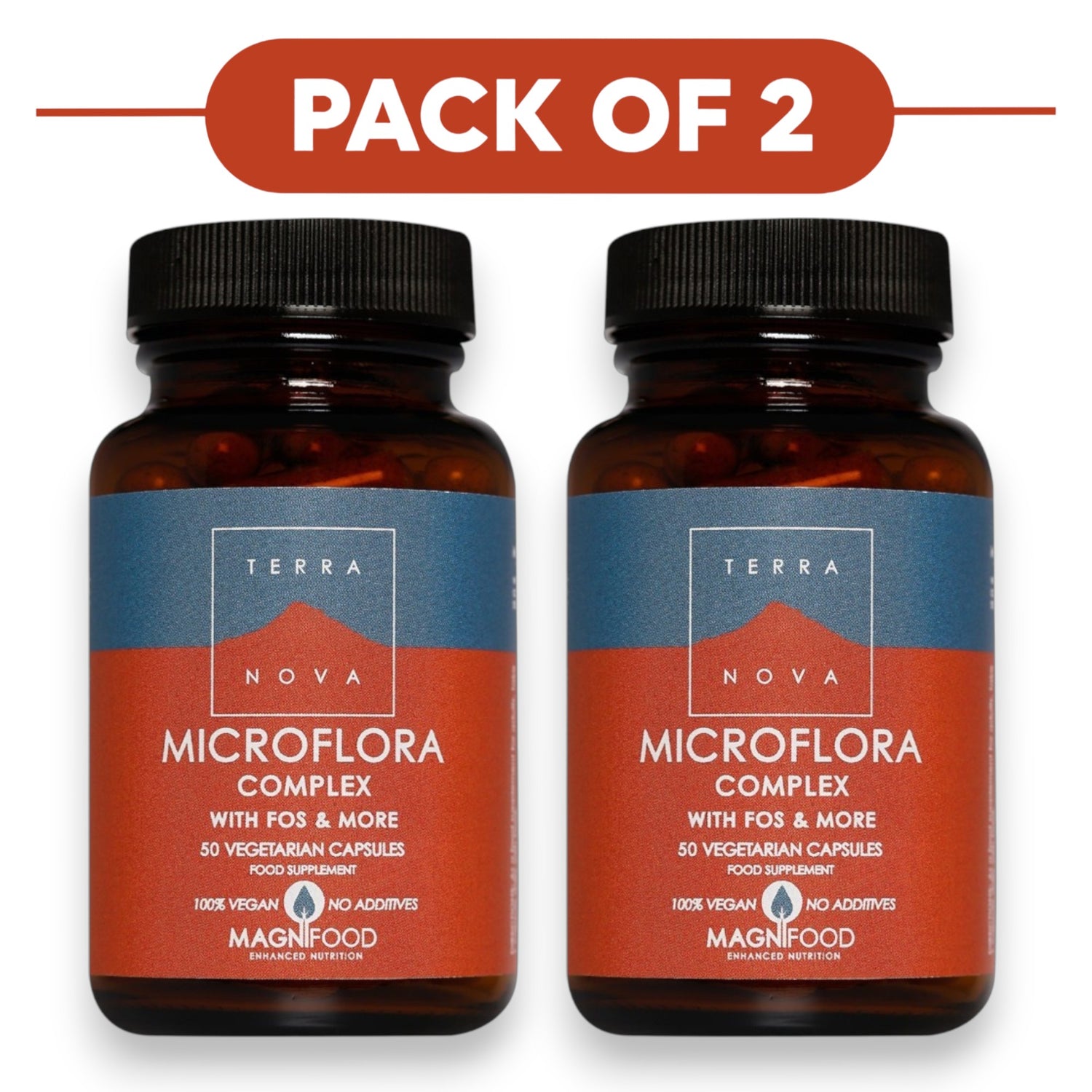 Terranova Microflora Complex FOS & More 50 Vegetarian Capsules Pack of 2