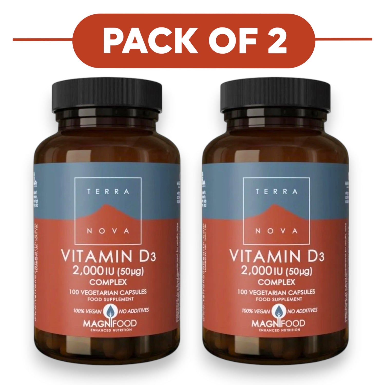 Terranova Vitamin D3 2,000IU Complex 100 Vegetarian Capsules Pack of 2