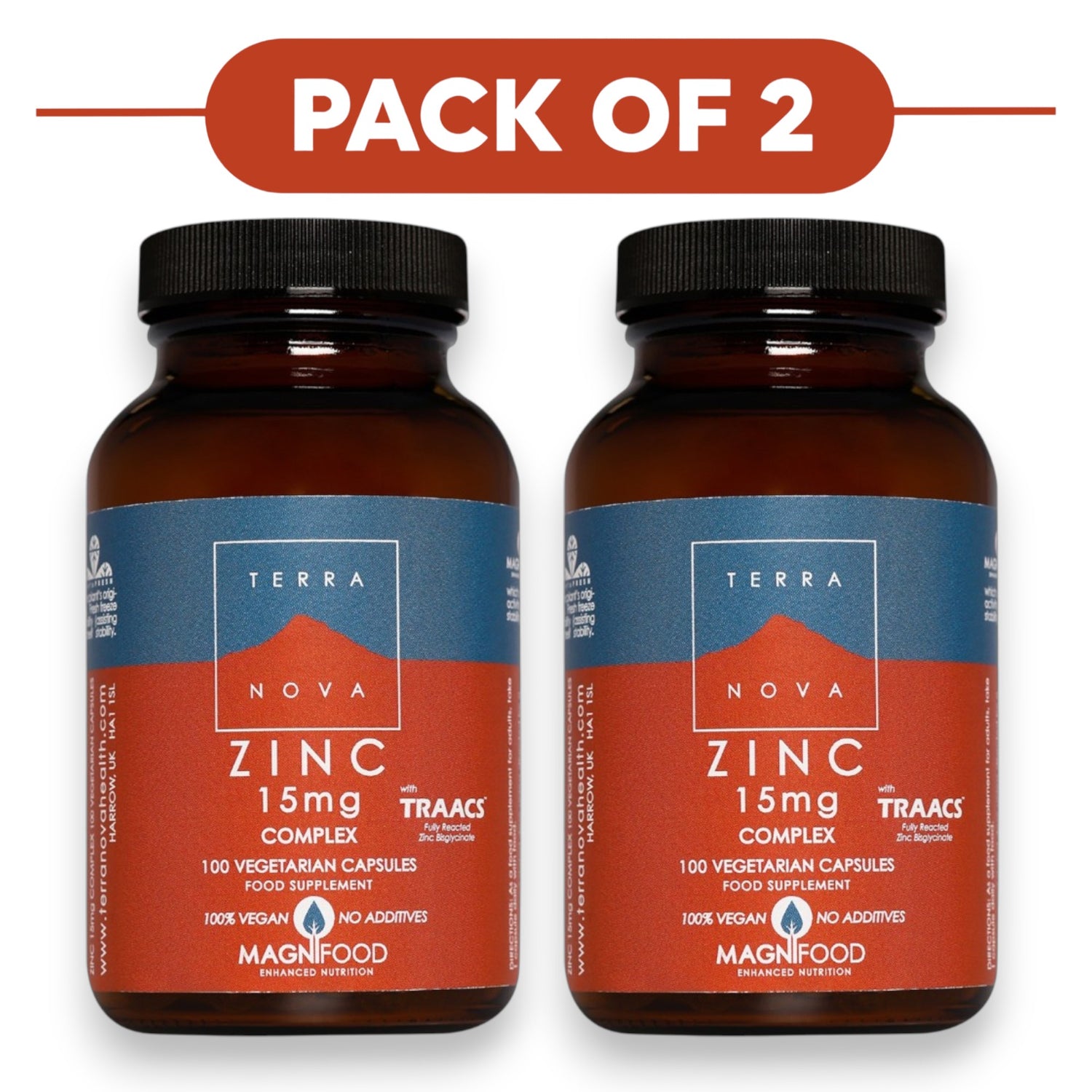 Terranova Zinc 15mg Complex 100 Vegetarian Capsules Pack of 2