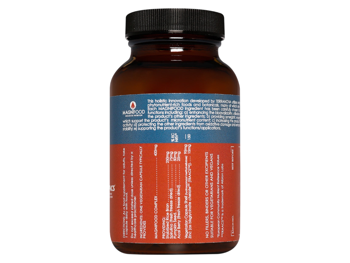 Supplement facts & ingredients image: Terranova Zinc 15mg Complex supplement facts ingredients vegan capsules 100 count
