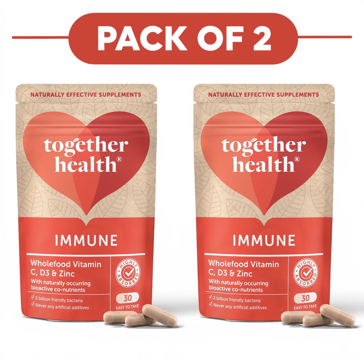Together Health Immune Wholefood Vitamin C D3 & Zinc 30 Capsules Pack of 2