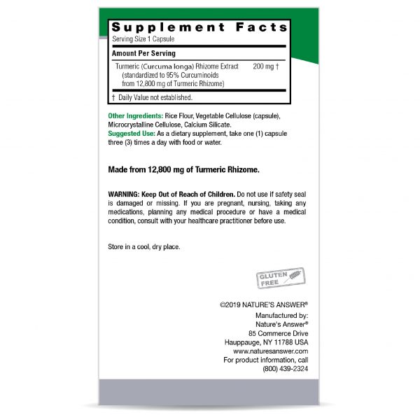 Nature's Answer Turmeric-3 Vegan Capsules 90 supplement facts and directions