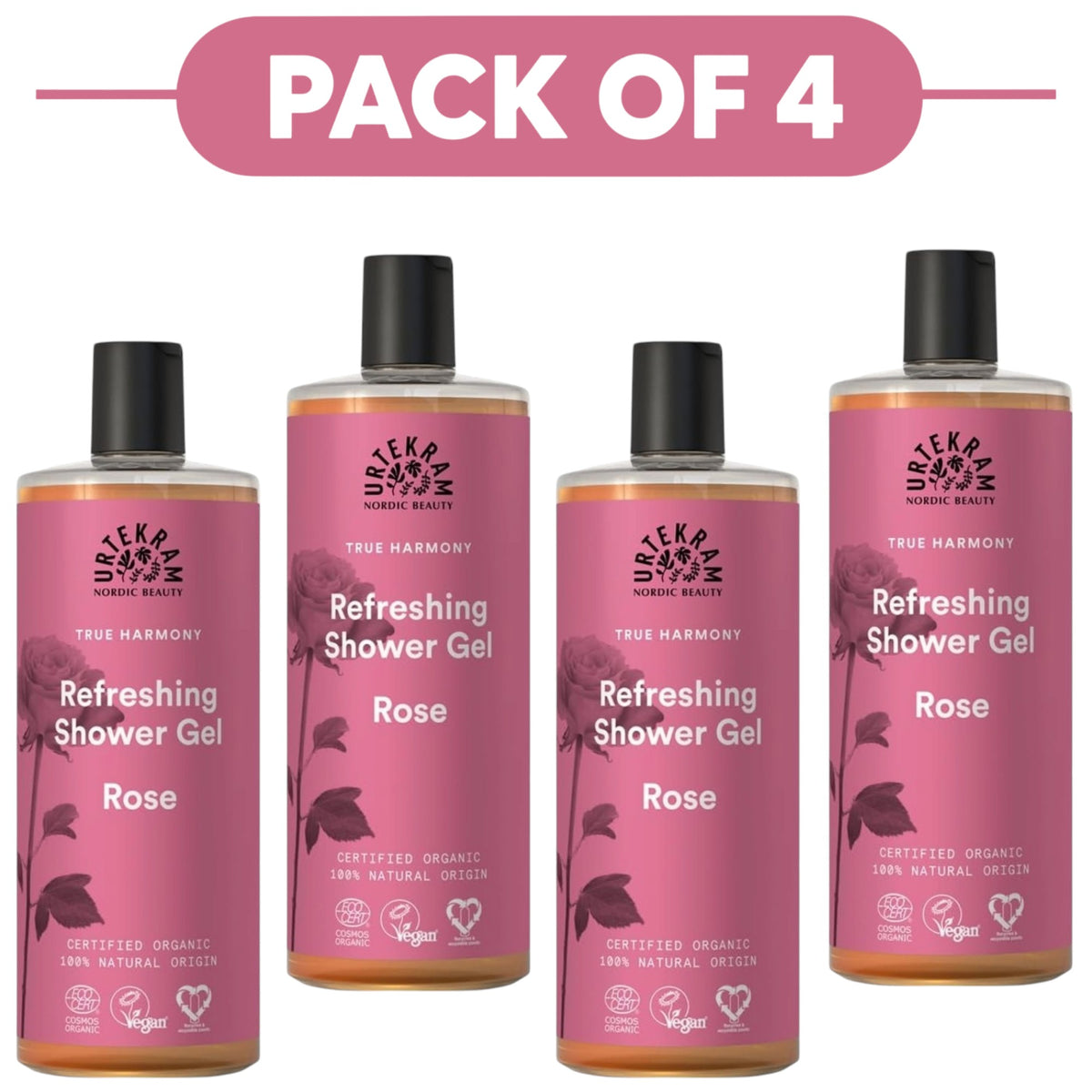 Urtekram Refreshing Rose Shower Gel 500ml Pack of 4