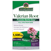 Nature’s Answer Valerian Root Capsules 1500mg 180 vegetarian capsules box front view on a white background