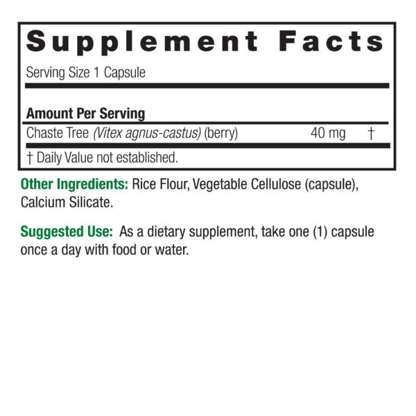 Nature’s Answer Vitex chastetree berry capsules supplement facts 90 count