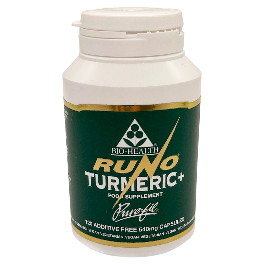 Bio-Health Runo Turmeric plus capsules bottle vegan supplement 120 capsules