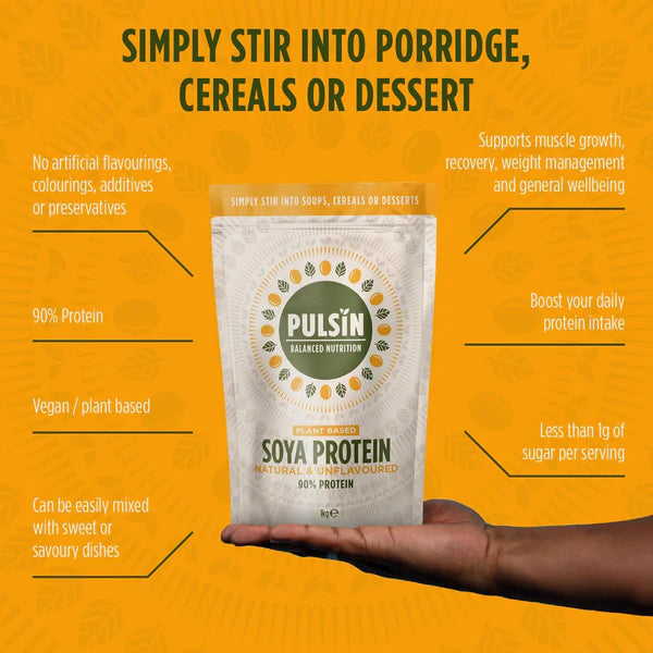 Pulsin Unflavoured Vegan Soya Protein Powder - 1kg, 9g Protein per Serving