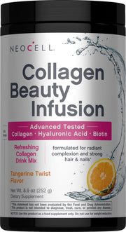 NeoCell Beauty Infusion Refreshing Collagen Drink Mix canister, tangerine flavor.