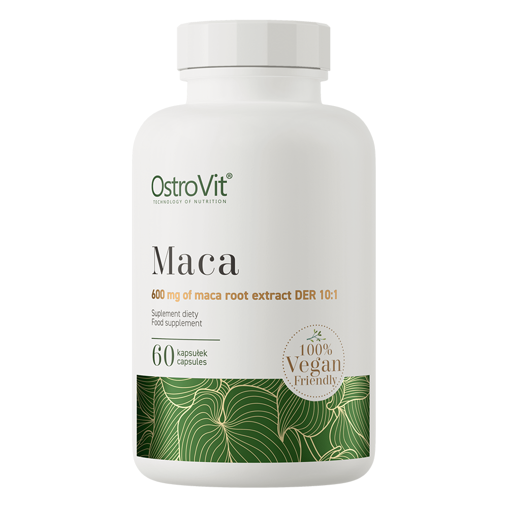 OstroVit Maca Root Extract bottle, 60 vegan capsules.