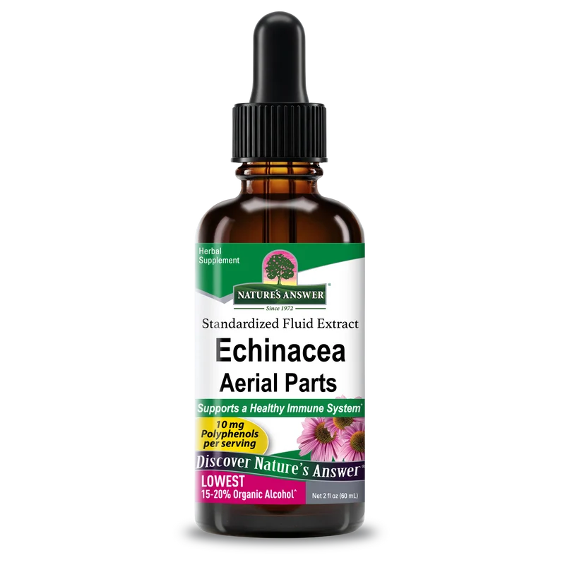 Nature's Answer Echinacea Aerial Parts Standardized Fluid Extract, supplement dropper bottle packaging, unflavoured, 60ml