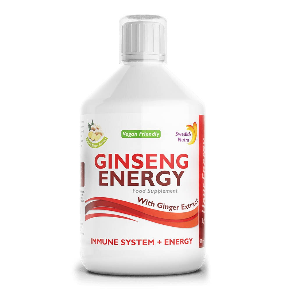 Front image: Swedish Nutra Ginseng Energy liquid ginger flavour 500ml bottle
