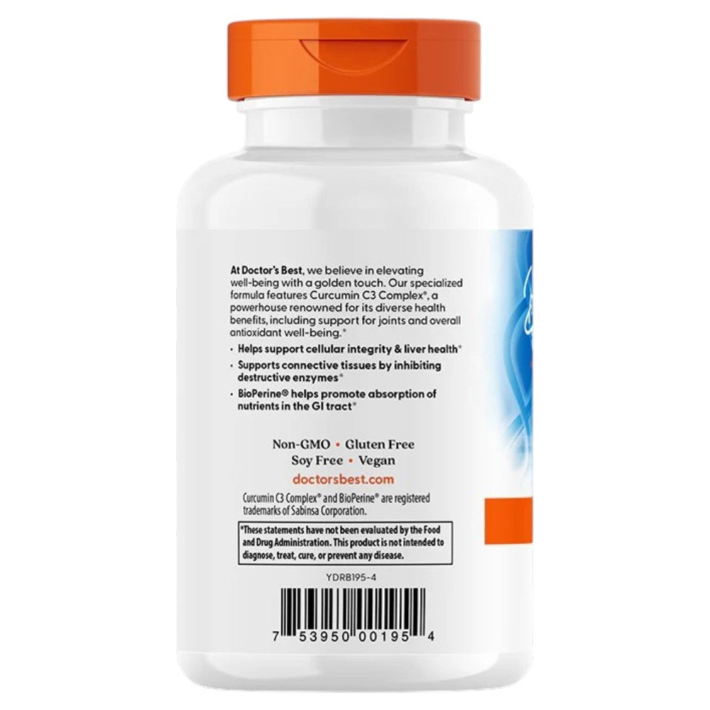 Doctor's Best High Absorption Curcumin, bottle packaging, unflavoured, 1000mg, 120 tablets, barcode