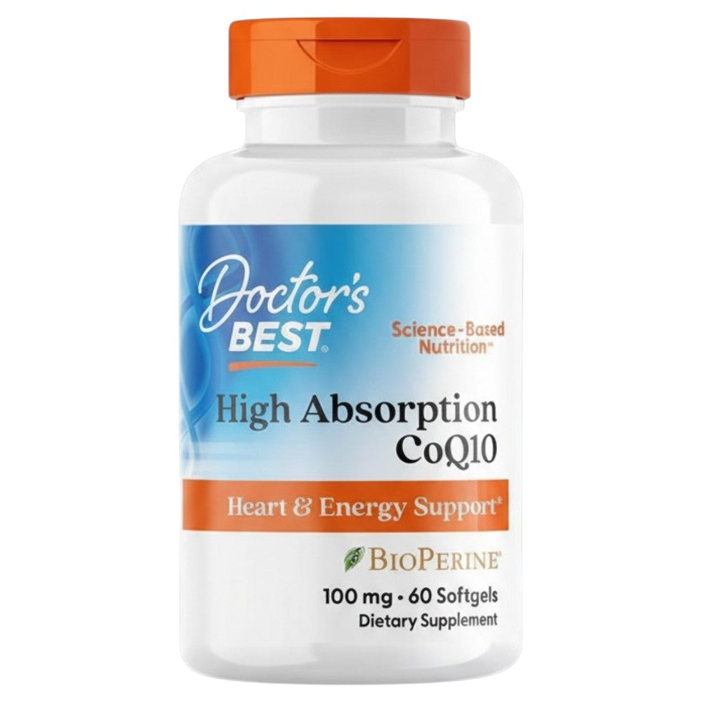 Doctor's Best High Absorption CoQ10 with BioPerine, bottle packaging, unflavoured, 100mg, 60 softgels