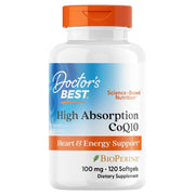 Doctor's Best High Absorption CoQ10 with BioPerine, bottle packaging, unflavoured, 100mg, 120 softgels