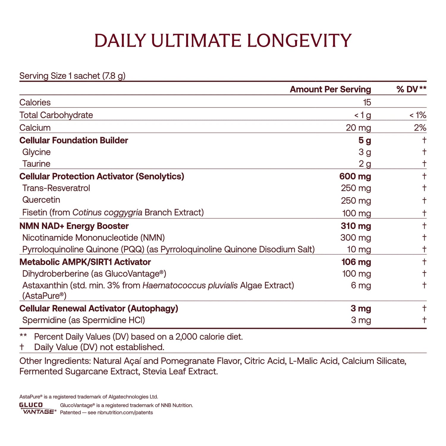 IM8 Daily Ultimate Longevity supplement facts and ingredients label 30 sachets