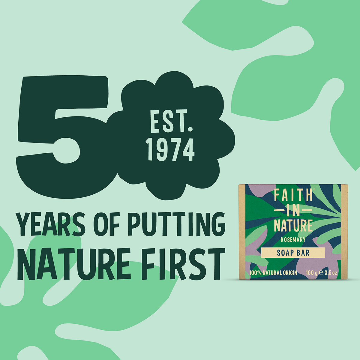 Faith In Nature Natural Rosemary Vegan Bar Soap 6 × 100g cardboard packaging in hand washing use