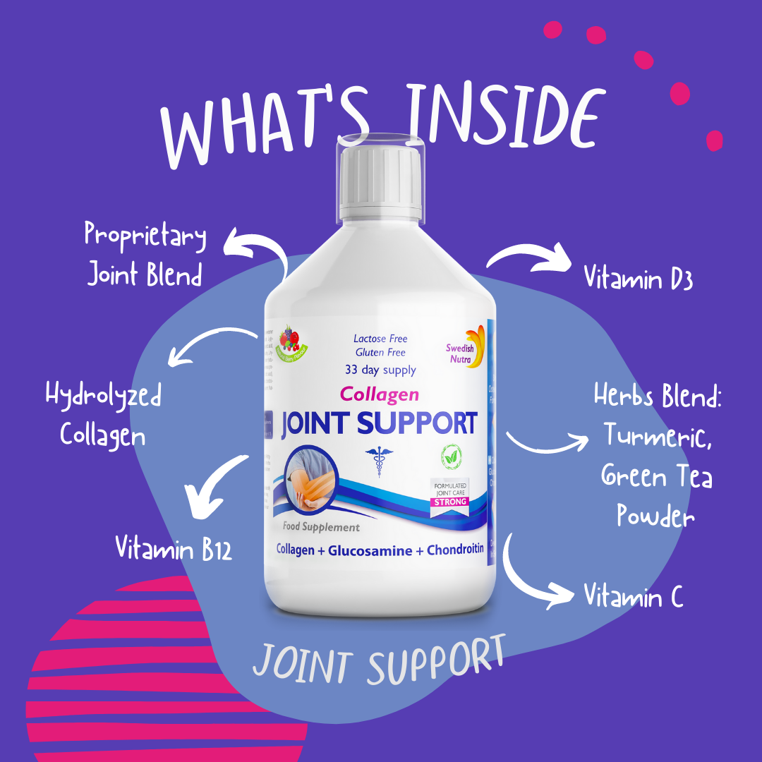 Lifestyle/use image: Swedish Nutra collagen joint support berry flavour daily use 500ml