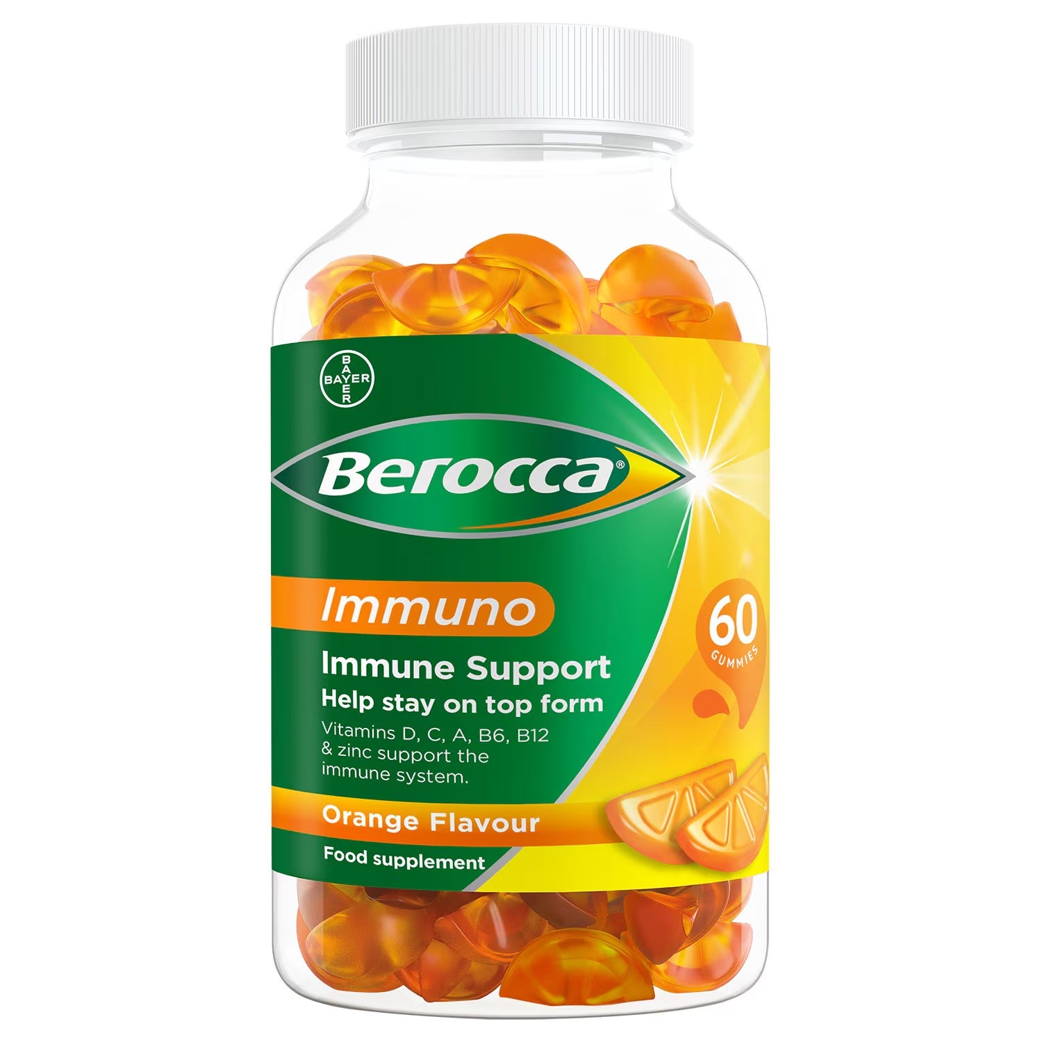 Berocca Immuno Multivitamins Orange Flavour Gummies 60 Count bottle