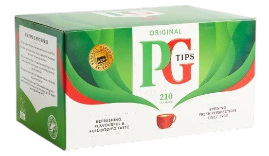 Front Image: PG Tips Original black tea bags 4 x 210 pack 840 count boxes front