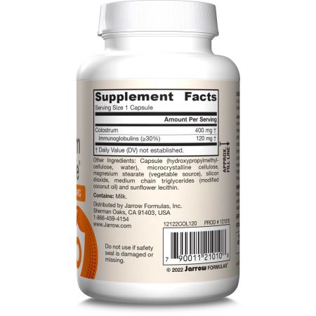 Barcode Image: Jarrow Formulas Colostrum Prime Life 400mg veggie capsules 120 count barcode packaging