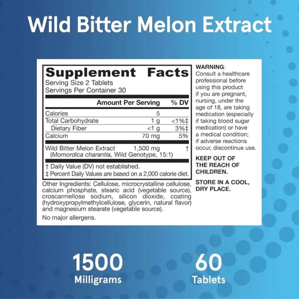 Jarrow Formulas Wild Bitter Melon Extract 1500mg supplement facts ingredients tablets 60 count