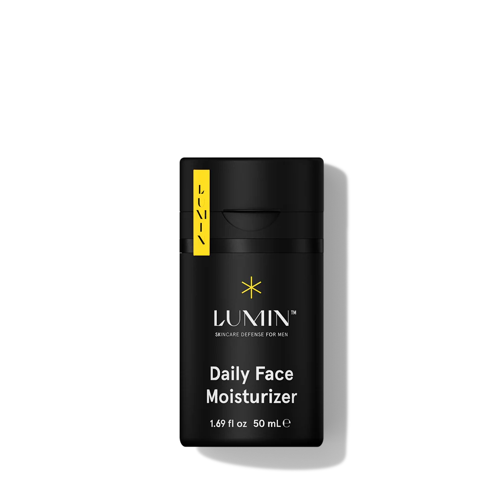 Lumin Daily Face Moisturizer for Men, 50mL pump bottle, on white background.