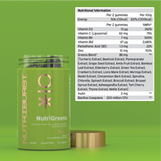 Supplement facts panel for Nutriburst NutriGreens multi-ingredient gummies.